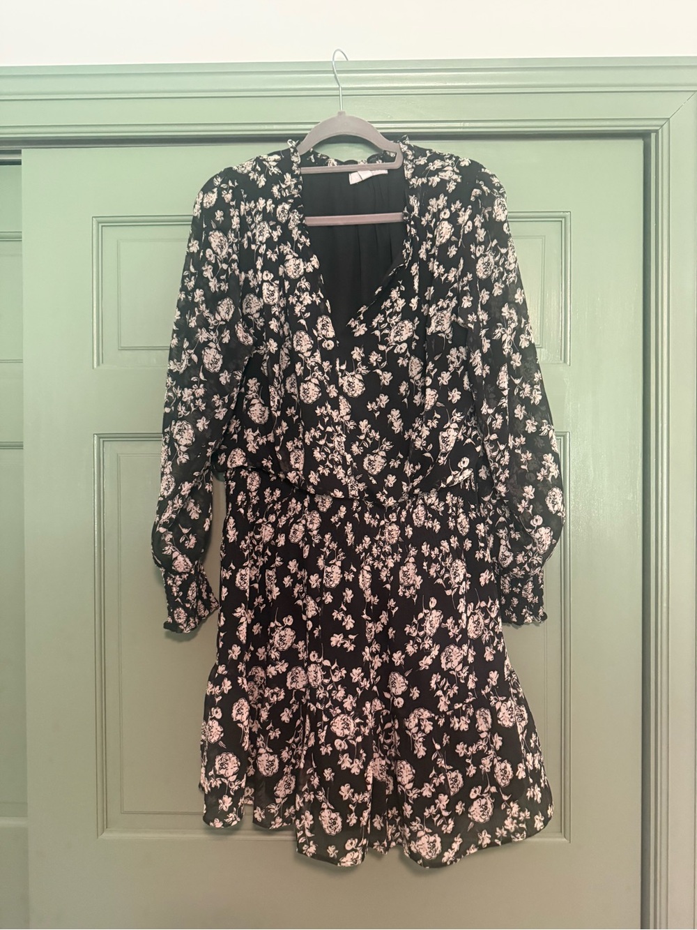Chelsea28 Black Floral Wrap Mini Dress with White Print